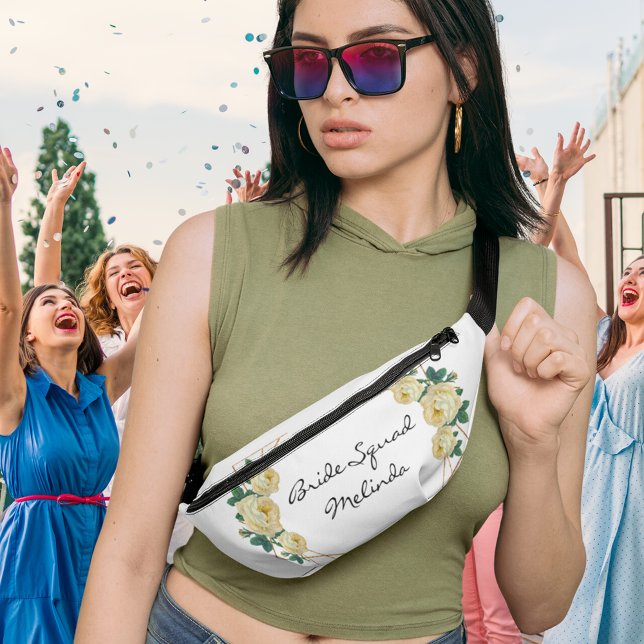 Bride Squad Yellow Floral Pretty Gold Glitter Geo  Bum Bags (Bride Squad Yellow Floral Pretty Gold Glitter Geo  Fanny Pack)