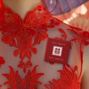 BRIDE Square Red Double Happiness Chinese Wedding 15 Cm Square Badge