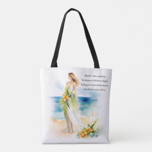 Bride standing by the beach Watercolor Wedding Tote Bag