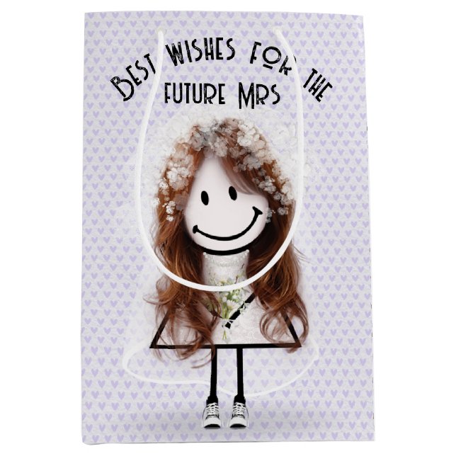 Bride Stick Figure Girl In Sneakers on Hearts  Medium Gift Bag (Front)
