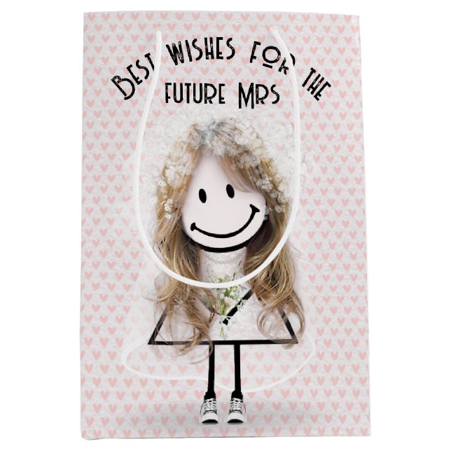 Bride Stick Figure Girl In Sneakers on Hearts  Medium Gift Bag (Front)