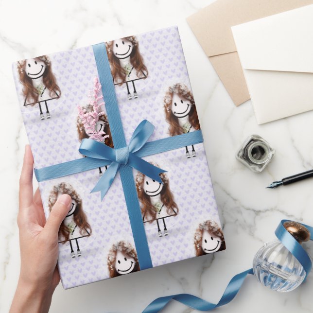 Bride Stick Figure Girl In Sneakers on Hearts  Wrapping Paper (Gifting)