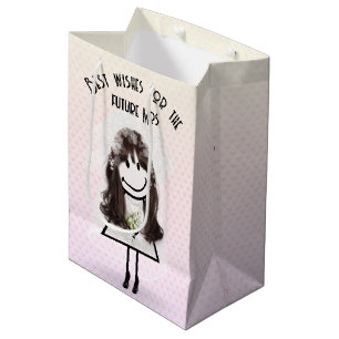 Bride Stick Figure Girl On Hearts  Medium Gift Bag