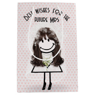 Bride Stick Figure Girl On Hearts  Medium Gift Bag