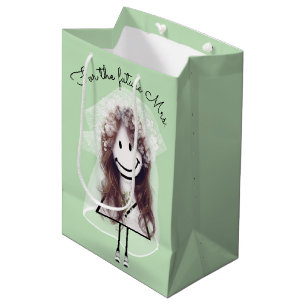 Bride Stick Figure Girl with Bouquet Medium Gift Bag