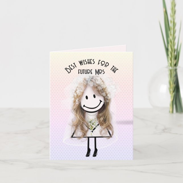 Bride Stick Figure On Hearts  Card (Front)