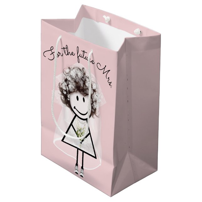 Bride Stick Girl In Lace Dress and Sneakers  Medium Gift Bag (Front Angled)