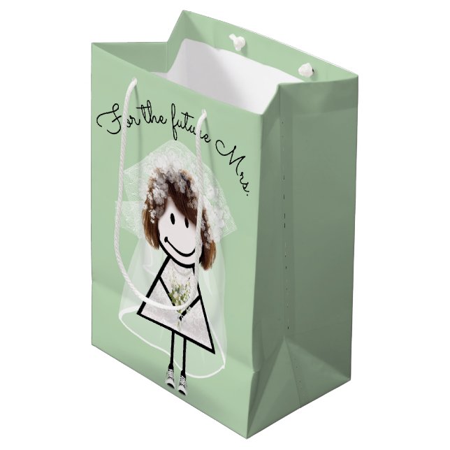 Bride Stick Girl In Lace Dress and Sneakers  Medium Gift Bag (Front Angled)