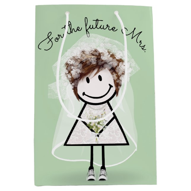 Bride Stick Girl In Lace Dress and Sneakers Medium Gift Bag (Front)