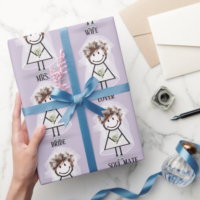 Bride Stick Girl In Sneakers and Bouquet Wrapping Paper (Gifting)
