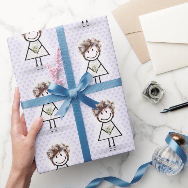Bride Stick Girl In Sneakers on Hearts Wrapping Paper (Gifting)