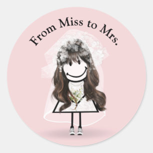 Bride Stick Girl In Sneakers On Pink   Classic Round Sticker