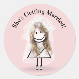 Bride Stick Girl In Sneakers On Pink   Classic Round Sticker