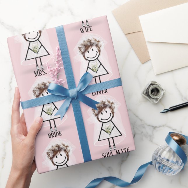 Bride Stick Girl In Sneakers on Pink Wrapping Paper (Gifting)