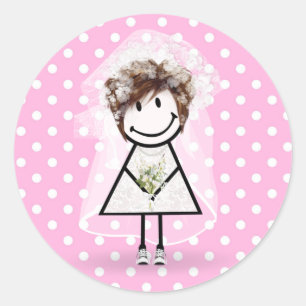 Bride Stick Girl In Sneakers On Polka Dots  Classic Round Sticker