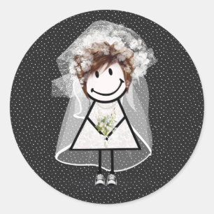 Bride Stick Girl In Sneakers On Polka Dots  Classic Round Sticker