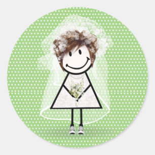 Bride Stick Girl In Sneakers On Polka Dots Classic Round Sticker