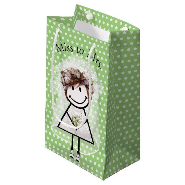 Bride Stick Girl In Sneakers On Polka Dots  Small Gift Bag (Front Angled)