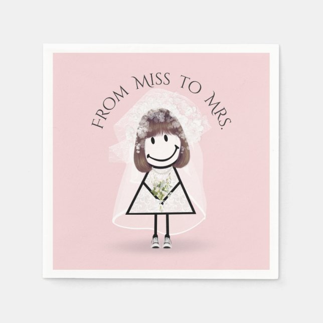 Bride Stick Girl in Sneakers with Daisy Bouquet Napkin (Front)