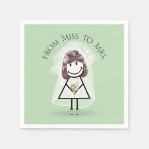 Bride Stick Girl in Sneakers with Daisy Bouquet Napkin