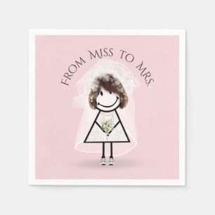 Bride Stick Girl in Sneakers with Daisy Bouquet  Napkin