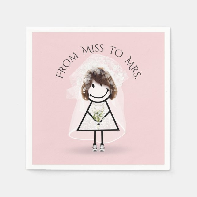 Bride Stick Girl in Sneakers with Daisy Bouquet  Napkin (Front)