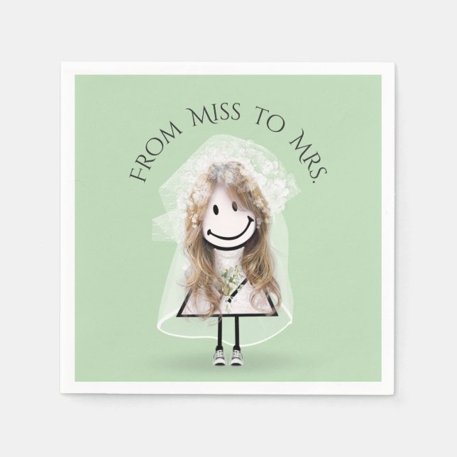 Bride Stick Girl in Sneakers with Daisy Bouquet Napkin (Front)