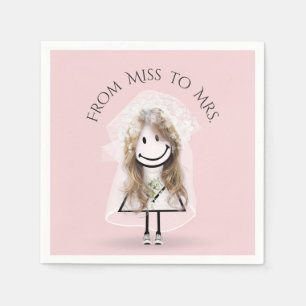 Bride Stick Girl in Sneakers with Daisy Bouquet Napkin