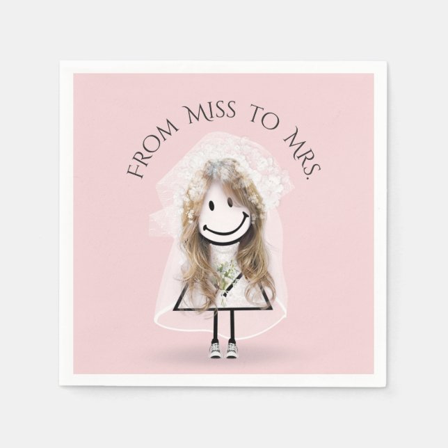 Bride Stick Girl in Sneakers with Daisy Bouquet  Napkin (Front)