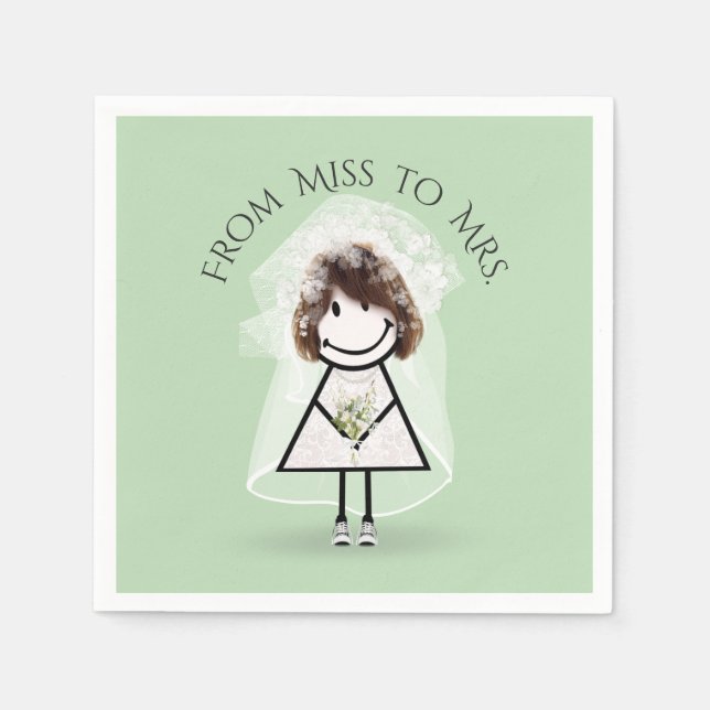 Bride Stick Girl in Sneakers with Daisy Bouquet Napkin (Front)