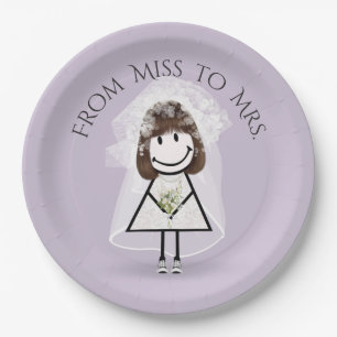 Bride Stick Girl In Sneakers with Daisy Bouquet Paper Plate