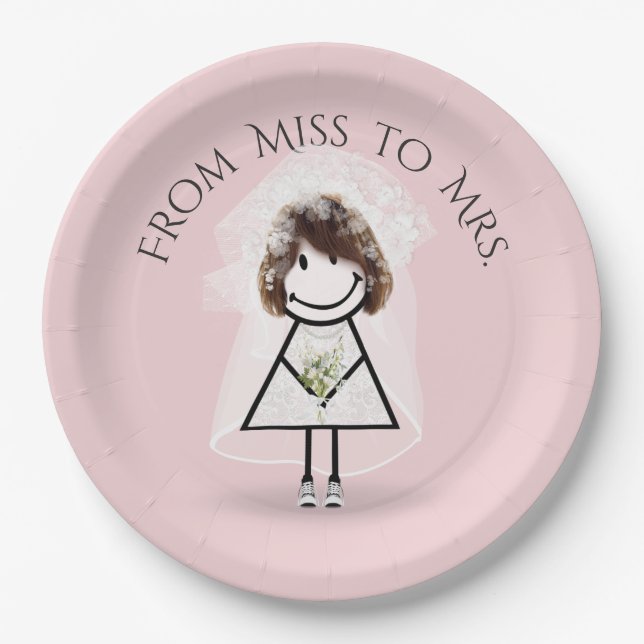 Bride Stick Girl In Sneakers with Daisy Bouquet  Paper Plate (Front)