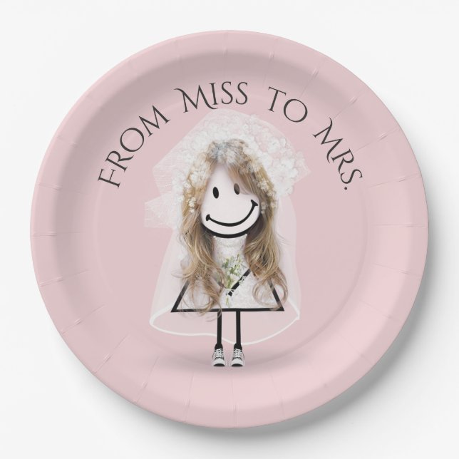Bride Stick Girl In Sneakers with Daisy Bouquet  Paper Plate (Front)