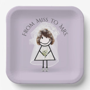 Bride Stick Girl In Sneakers with Daisy Bouquet Paper Plate