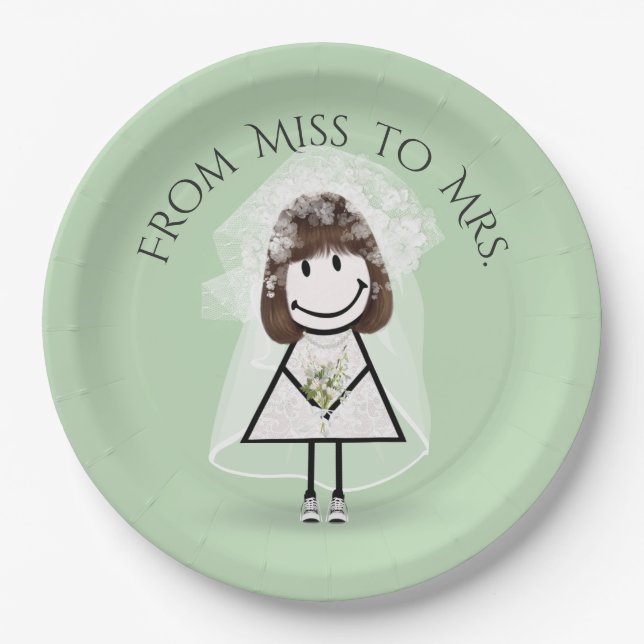 Bride Stick Girl In Sneakers with Daisy Bouquet  Paper Plate (Front)