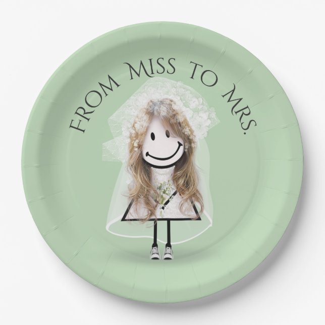 Bride Stick Girl In Sneakers with Daisy Bouquet Paper Plate (Front)