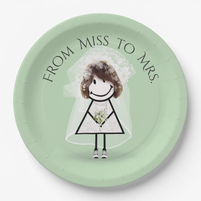 Bride Stick Girl In Sneakers with Daisy Bouquet  Paper Plate (Front)