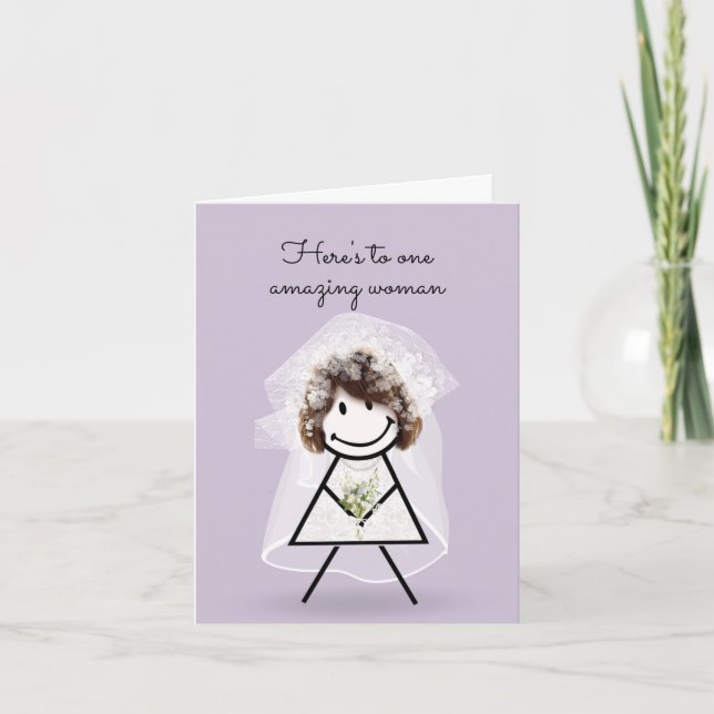 Bride Stick Girl with Bridal Bouquet Card (Front)