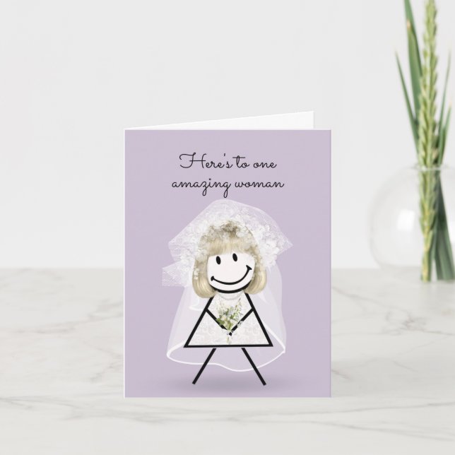 Bride Stick Girl with Bridal Bouquet  Card (Front)