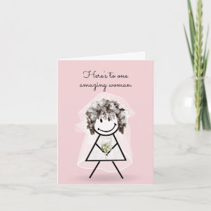Bride Stick Girl with Bridal Bouquet Card