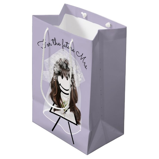 Bride Stick Girl with Daisy Bouquet  Medium Gift Bag (Front Angled)