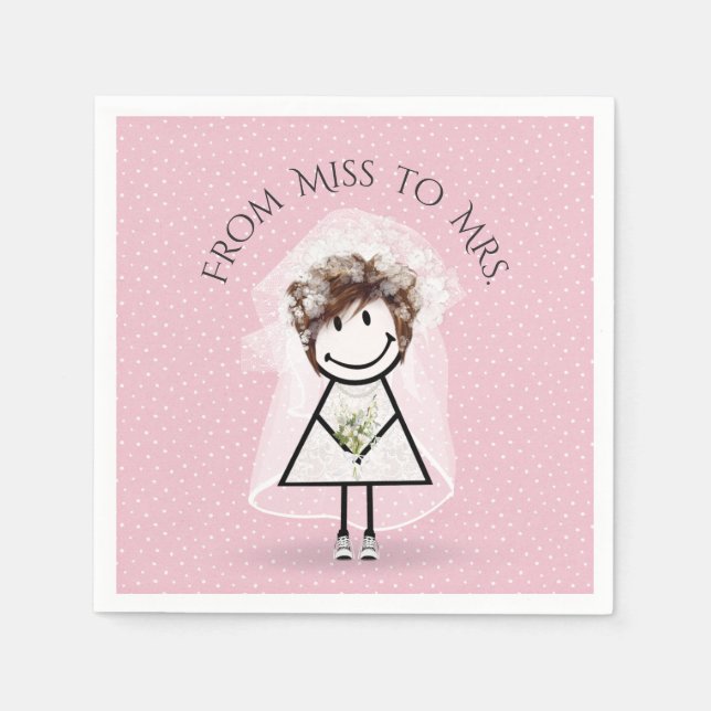 Bride Stick Girl with Sneakers on Dots  Napkin (Front)