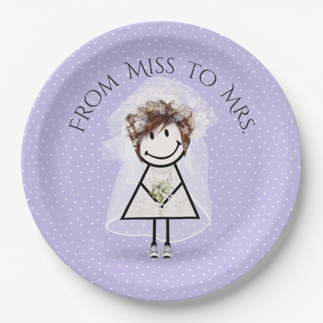 Bride Stick Girl with Sneakers on Dots   Paper Plate (Front)