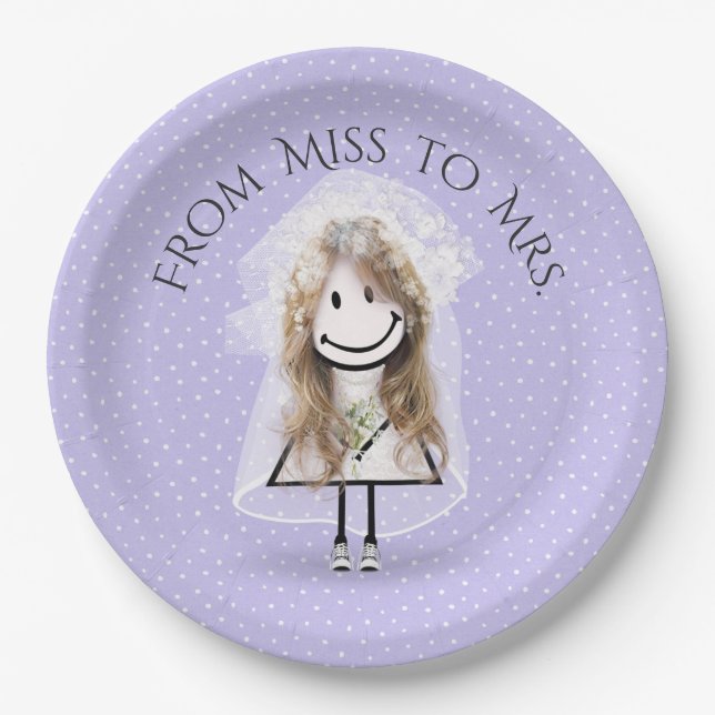 Bride Stick Girl with Sneakers on Dots Paper Plate (Front)