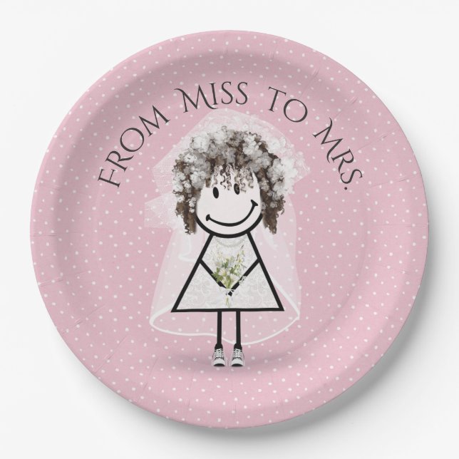 Bride Stick Girl with Sneakers on Dots  Paper Plate (Front)