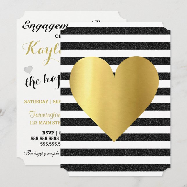 Bride Summer Loving Black & Gold Soiree Lawn Party Invitation (Front/Back)