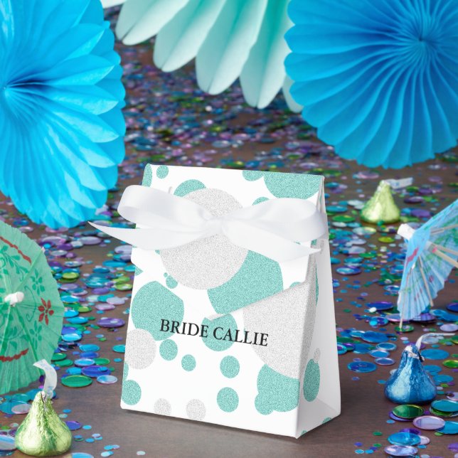 BRIDE Teal Blue Shimmer Polka Dot Wedding Party Favour Box (Party)