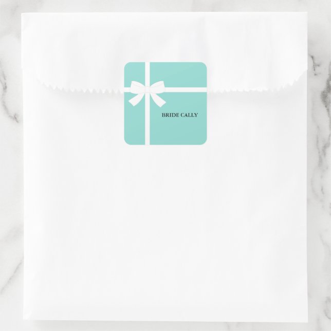 BRIDE Teal Blue Tiara Shower Party Personalised  Square Sticker (Bag)