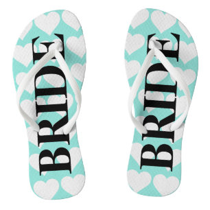 BRIDE Teal Blue Wedding Bridal Party Bride Flip Flops