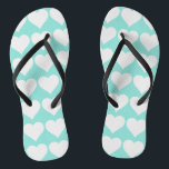 Bride Teal Blue & White Wedding Hearts Party Flip Flops<br><div class="desc">Put a smile on her face when she receives these fun flip flops, be sure to give her the matching bag, she will love this fabulous gift! Personalise it as you choose. Perfect for party favours, bridal party, baby shower or birthday gifts. Look for other fun ideas, all part of...</div>